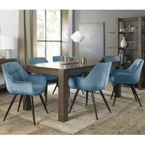Bentley Designs Turin Dark Oak Large 6-8 Seater Dining Table With 6 Dali Petrol Blue Velvet Fabric Chairs Bentley Designs Turin Dark Oak Large 6-8 Seater Dining Table With 6 Dali Petrol Blue Velvet Fabric Chairs