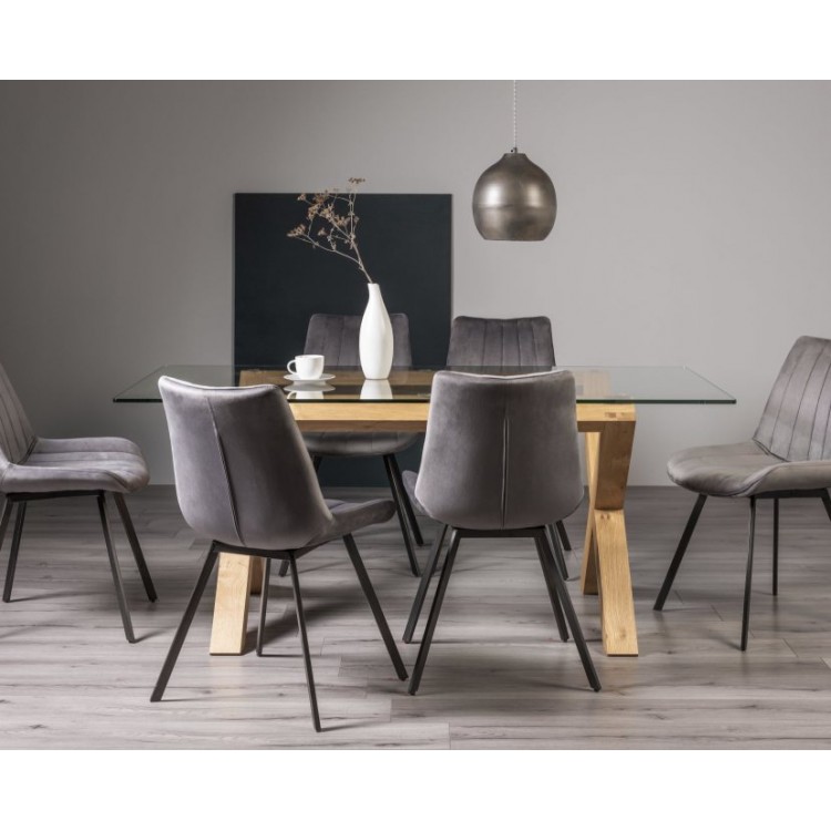 Bentley Designs Turin Rectangular 6 Seater Dining Table With 6 Fontana Grey Velvet Fabric Chairs