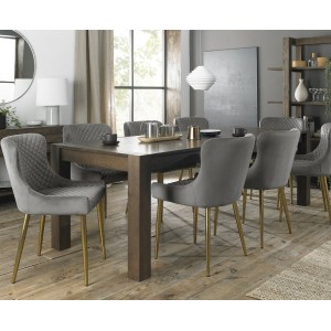 Bentley Designs Turin Dark Oak 6-10 Seater Dining Table With 8 Cezanne Grey Velvet Matt Gold-Plated Legs Fabric Chairs Bentley Designs Turin Dark Oak 6-10 Seater Dining Table With 8 Cezanne Grey Velvet Matt Gold-Plated Legs Fabric Chairs