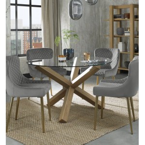 Bentley DesignsTurin Clear 120cm Round 4 Seater Glass Dining Table with 4 Cezanne Grey Velvet Fabric Chairs Bentley DesignsTurin Clear 120cm Round 4 Seater Glass Dining Table with 4 Cezanne Grey Velvet Fabric Chairs