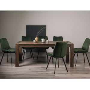 Bentley Designs Turin Dark Oak 6-10 Seater Dining Table With 8  Fontana Green Velvet Fabric Chairs Bentley Designs Turin Dark Oak 6-10 Seater Dining Table With 8  Fontana Green Velvet Fabric Chairs