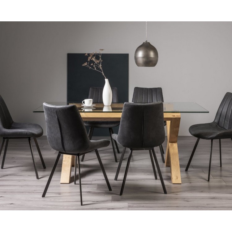 Bentley Designs Turin Rectangular 6 Seater Dining Table With 6 Fontana Dark Grey Suede Fabric Chairs