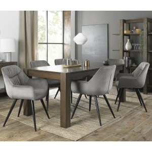 Bentley Designs Turin Dark Oak Large 6-8 Seater Dining Table With 6 Dali Grey Velvet Fabric Chairs Bentley Designs Turin Dark Oak Large 6-8 Seater Dining Table With 6 Dali Grey Velvet Fabric Chairs