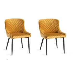 Bentley Designs Cezanne Furniture Mustard Velvet Fabric Chairs Pair Bentley Designs Cezanne Furniture Mustard Velvet Fabric Chairs Pair