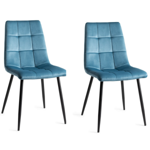 Bentley Designs Mondrian Furniture Petrol Blue Velvet Fabric Chairs Pair