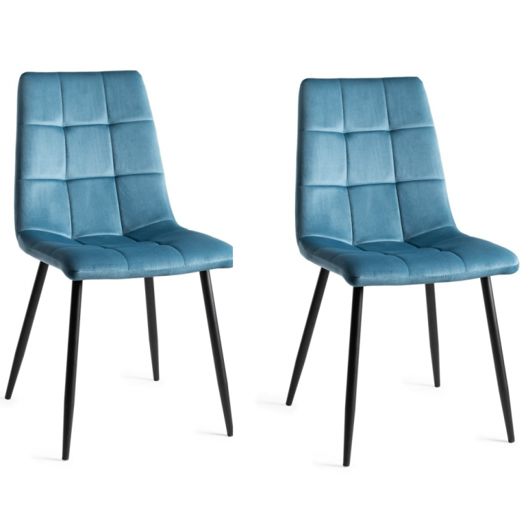 Bentley Designs Mondrian Furniture Petrol Blue Velvet Fabric Chairs Pair