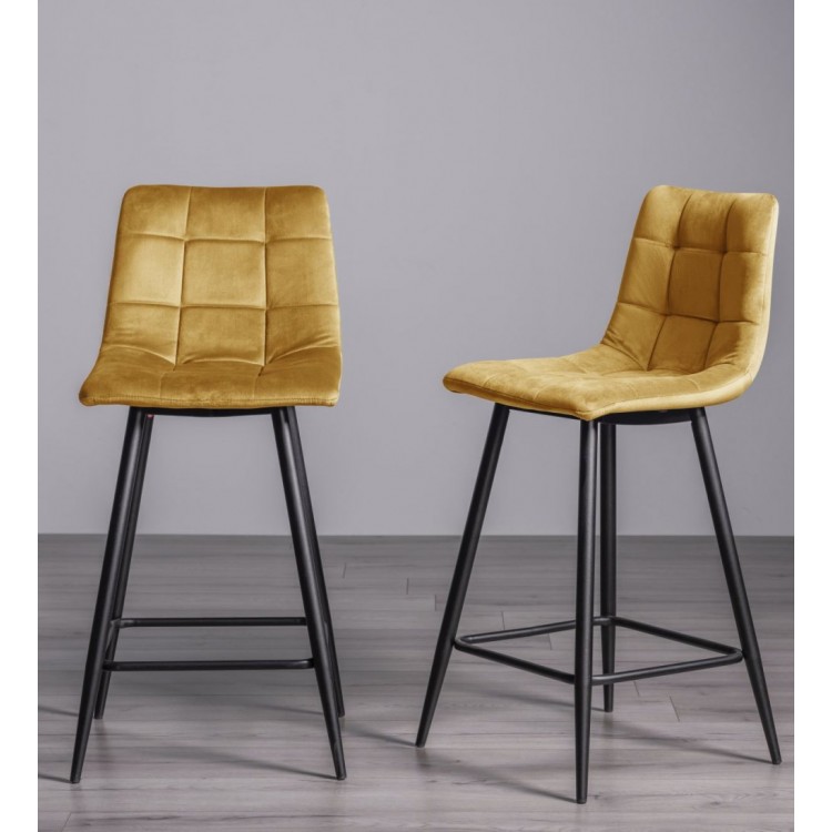 Bentley Designs Mondrian Furniture Mustard Velvet Fabric Bar Stools (Pair)