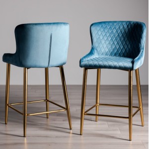 Bentley Designs Cezanne Furniture Petrol Blue Velvet Fabric Matt Gold Plated Legs Bar Stools (Pair) Bentley Designs Cezanne Furniture Petrol Blue Velvet Fabric Matt Gold Plated Legs Bar Stools (Pair)