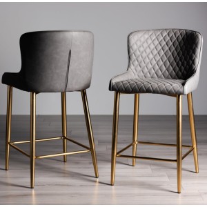 Bentley Designs Cezanne Furniture Dark Grey Faux Leather Matt Gold Plated Legs Bar Stools (Pair) Bentley Designs Cezanne Furniture Dark Grey Faux Leather Matt Gold Plated Legs Bar Stools (Pair)
