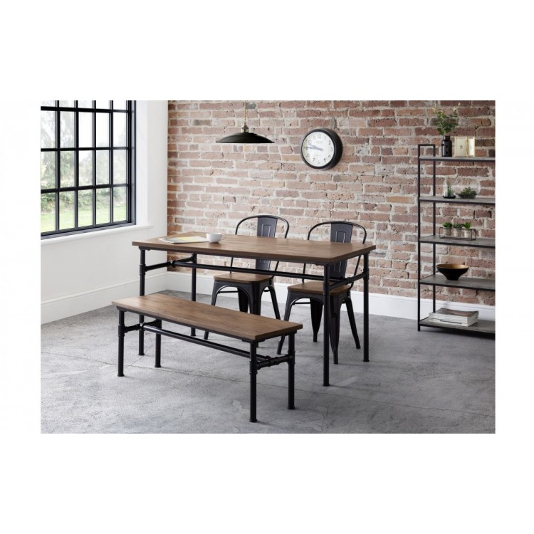 Julian bowen furniture Carnegie Dining Table and Carnegie Bench Set with 2 Grafton Metal Chairs