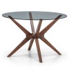 Julian Bowen Furniture Chelsea Round Walnut Glass Dining Table with 4 Kensington Fabric Chair