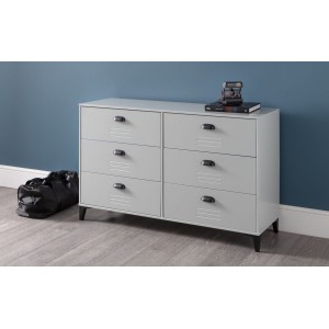 Julian Bowen Furniture Lakers Locker Grey 6 Drawer Wide Chest of Table Julian Bowen Furniture Lakers Locker Grey 6 Drawer Wide Chest of Table