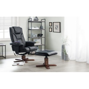 Julian Bowen Furniture Malmo Black Faux Leather Massage Recliner and Footstool Set Julian Bowen Furniture Malmo Black Faux Leather Massage Recliner and Footstool Set