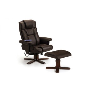 Julian Bowen Furniture Malmo Brown Faux Leather Massage Recliner and Footstool Set Julian Bowen Furniture Malmo Brown Faux Leather Massage Recliner and Footstool Set