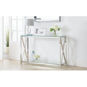 Julian Bowen Furniture Miami Silver Glass Top Console Table Julian Bowen Furniture Miami Silver Glass Top Console Table