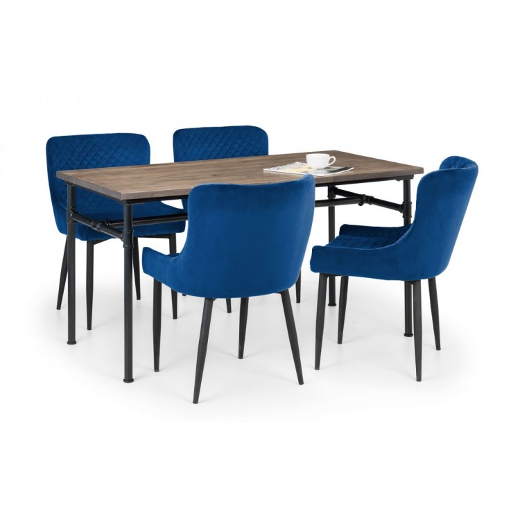 Julian bowen furniture Carnegie Dining Table with 4 Luxe Blue Velvet Chairs