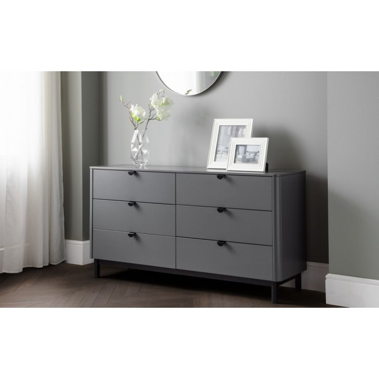 Julian Bowen Furniture Chloe 6 Drawer Wide Chest of Table in Storm Grey