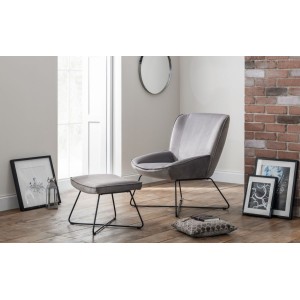 Julian Bowen Furniture Mila Grey Velvet Accent Chair and Stool Julian Bowen Furniture Mila Grey Velvet Accent Chair and Stool