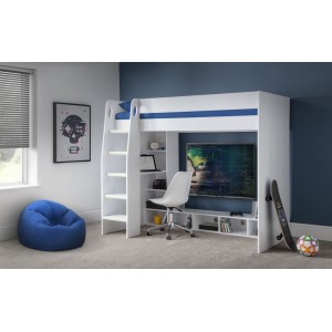 Julian Bowen Painted Furniture Nebula White Highsleeper Gaming Bed with Desk