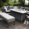 Maze Lounge Outdoor Fabric Pulse Rectangular Flanelle Corner Dining Set with Fire Pit 