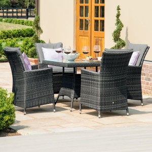 Maze Rattan Garden Furniture LA 4 Seat Square Dining Table Set Grey Maze Rattan Garden Furniture LA 4 Seat Square Dining Table Set Grey