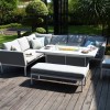 Maze Lounge Outdoor Fabric Pulse Rectangular Lead Chine Corner Dining Set with Fire Pit 