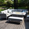 Maze Lounge Outdoor Fabric Pulse Rectangular Lead Chine Corner Dining Set with Fire Pit