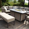 Maze Lounge Outdoor Fabric Pulse Taupe Rectangular Corner Dining Set with Fire Pit