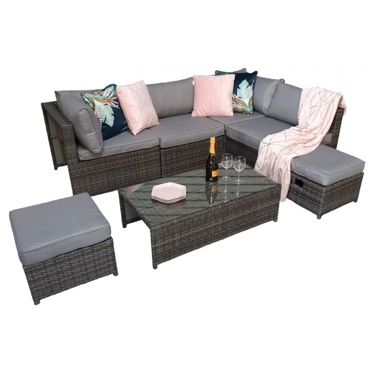 Signature Weave Garden Furniture Chelsea Grey Modular Sofa Dining Set with Storage