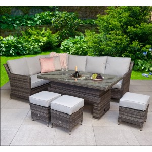 Signature Weave Garden Furniture Edwina Grey Corner Dining Set with Lift Table & Ice Bucket Signature Weave Garden Furniture Edwina Grey Corner Dining Set with Lift Table & Ice Bucket