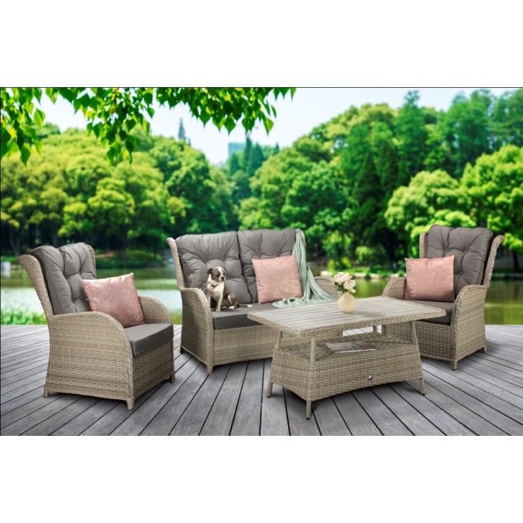 Signature Weave Garden Furniture Meghan 4 Seat Creamy Grey Sofa Set with Supper Table