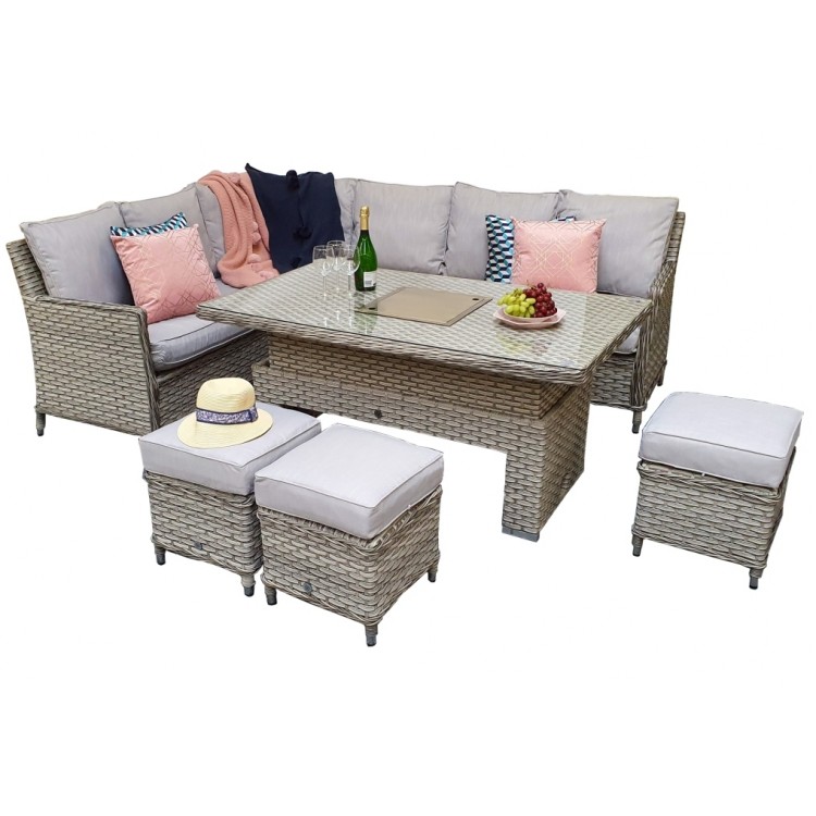 Signature Weave Garden Edwina Special Grey Corner Dining Set with Lift Table & Ice Bucket