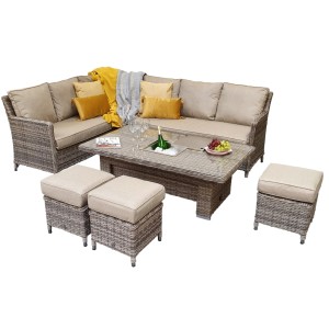 Signature Weave Garden Furniture Edwina Brown Corner Dining Set with Lift Table & Ice Bucket Signature Weave Garden Furniture Edwina Brown Corner Dining Set with Lift Table & Ice Bucket