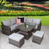 Signature Weave Garden Furniture Grace Grey Corner Sofa Set with Lift Table & Ottomans