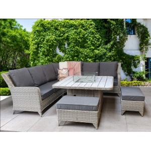 Signature Weave Garden Furniture Meghan Grey Corner Dining Sofa with Fire Pit Signature Weave Garden Furniture Meghan Grey Corner Dining Sofa with Fire Pit