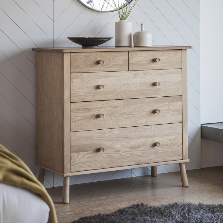 Builth Wells Furniture Nordic 5 Drawer Bedside Cabinet Oak 5055999238724
