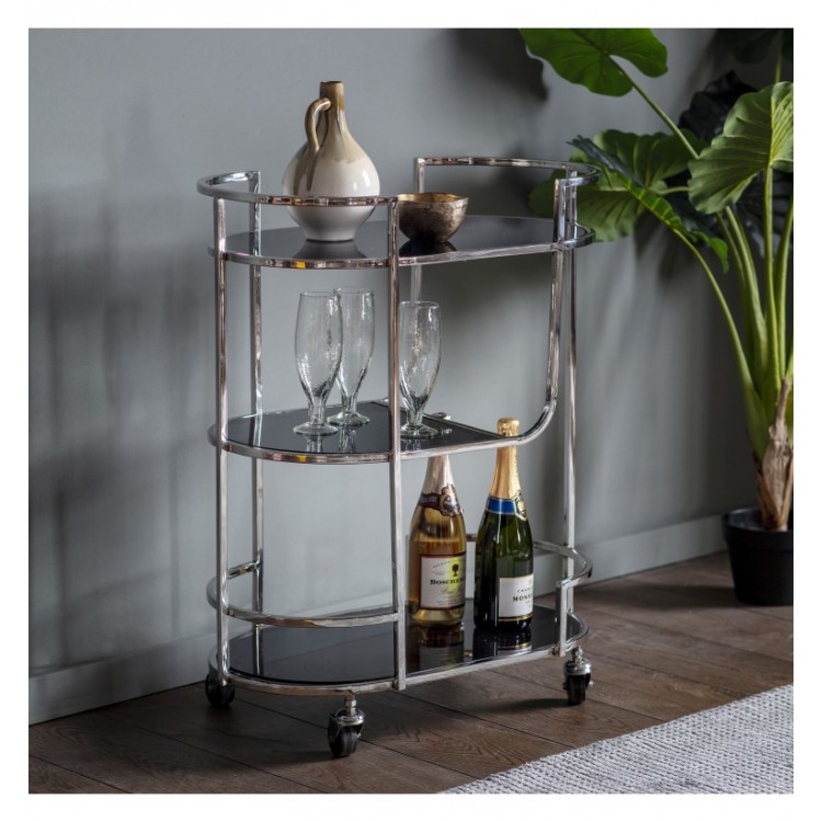 North Hertfordshire Furniture Silver Drinks Serving Cart with Wheels