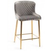 Bentley Designs Cezanne Furniture Grey Velvet Fabric Matt Gold Plated Legs Bar Stools (Pair)