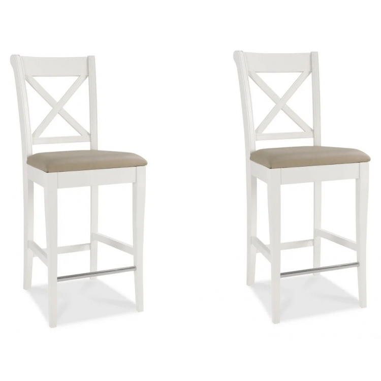Hampstead Two Tone Painted Furniture Ivory Leather Bar Stool Pair 8005-09BSX-IV
