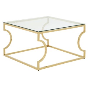 Allure Gold & Clear Glass Curved Frame Coffee Table Premier Housewares Allure Gold & Clear Glass Curved Frame Coffee Table 5502559