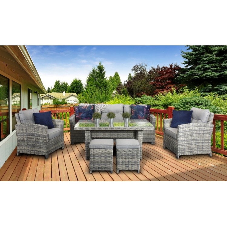 Signature Weave Garden Furniture Amy Creamy Grey 3 Seater Sofa Dining Set