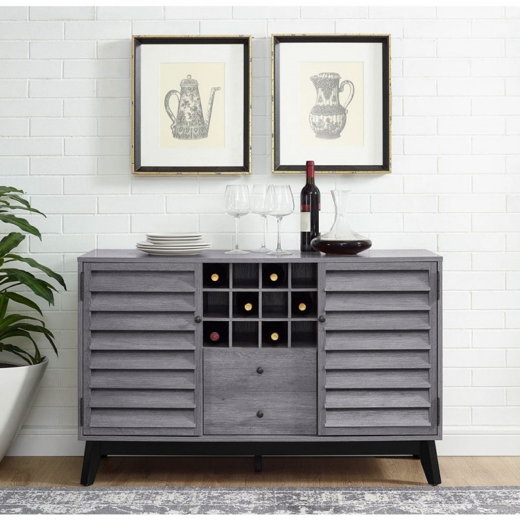 Vaughn Wooden Furniture 4 Shelves 2 Doors Grey Wine Cabinet