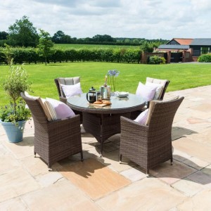 Maze Rattan Garden Furniture LA Brown 4 Seater Round Dining Table Set Maze Rattan Garden Furniture LA Brown 4 Seater Round Dining Table Set
