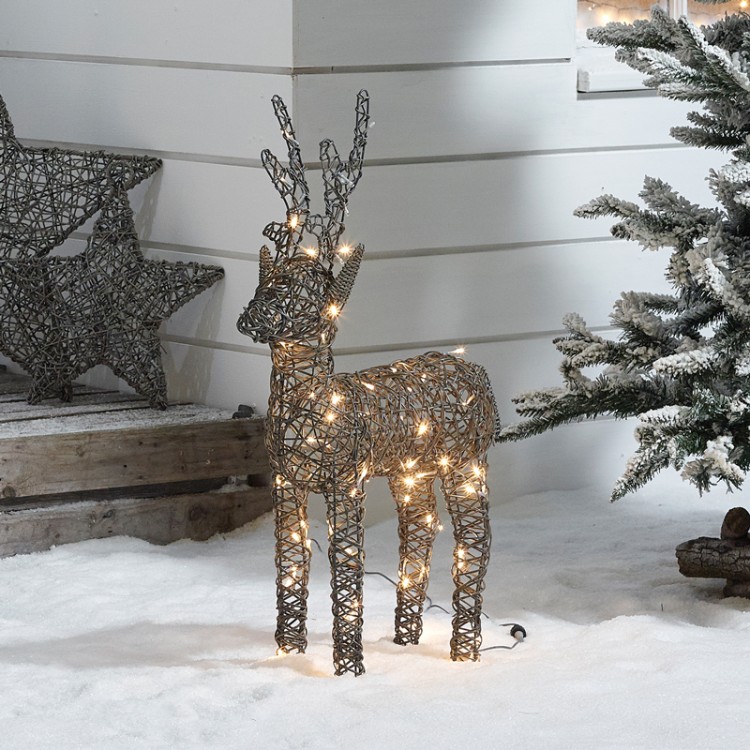 Rattan Christmas 80cm Grey Reindeer Figure with 80 LEDs