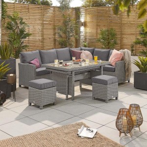 Nova Garden Furniture Ciara White Wash Rattan Right Hand Corner Dining Set with Extending Table 