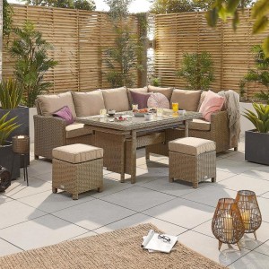 Nova Garden Furniture Ciara Willow Rattan Right Hand Corner Dining Set with Extending Table