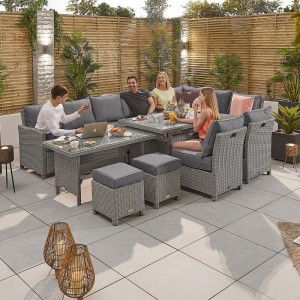 Nova Garden Furniture Ciara White Wash Rattan Right Hand Deluxe Corner Dining Set with Extending Table