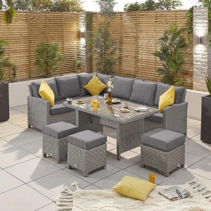 Nova Ciara White Wash Rattan Left Hand Corner Dining Set with Parasol Hole Nova Ciara White Wash Rattan Left Hand Corner Dining Set with Parasol Hole