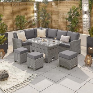 Nova Garden Furniture Ciara White Wash Rattan Left Hand Corner Dining Set with Rising Table Nova Garden Furniture Ciara White Wash Rattan Left Hand Corner Dining Set with Rising Table