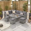 Nova Garden Furniture Ciara White Wash Rattan Left Hand Corner Dining Set with Rising Table